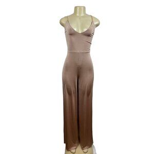 ASOS Womens Sleeveless Cross-Back Beige Jumpsuit W/ Wide-Leg Design Sz 10 - New
